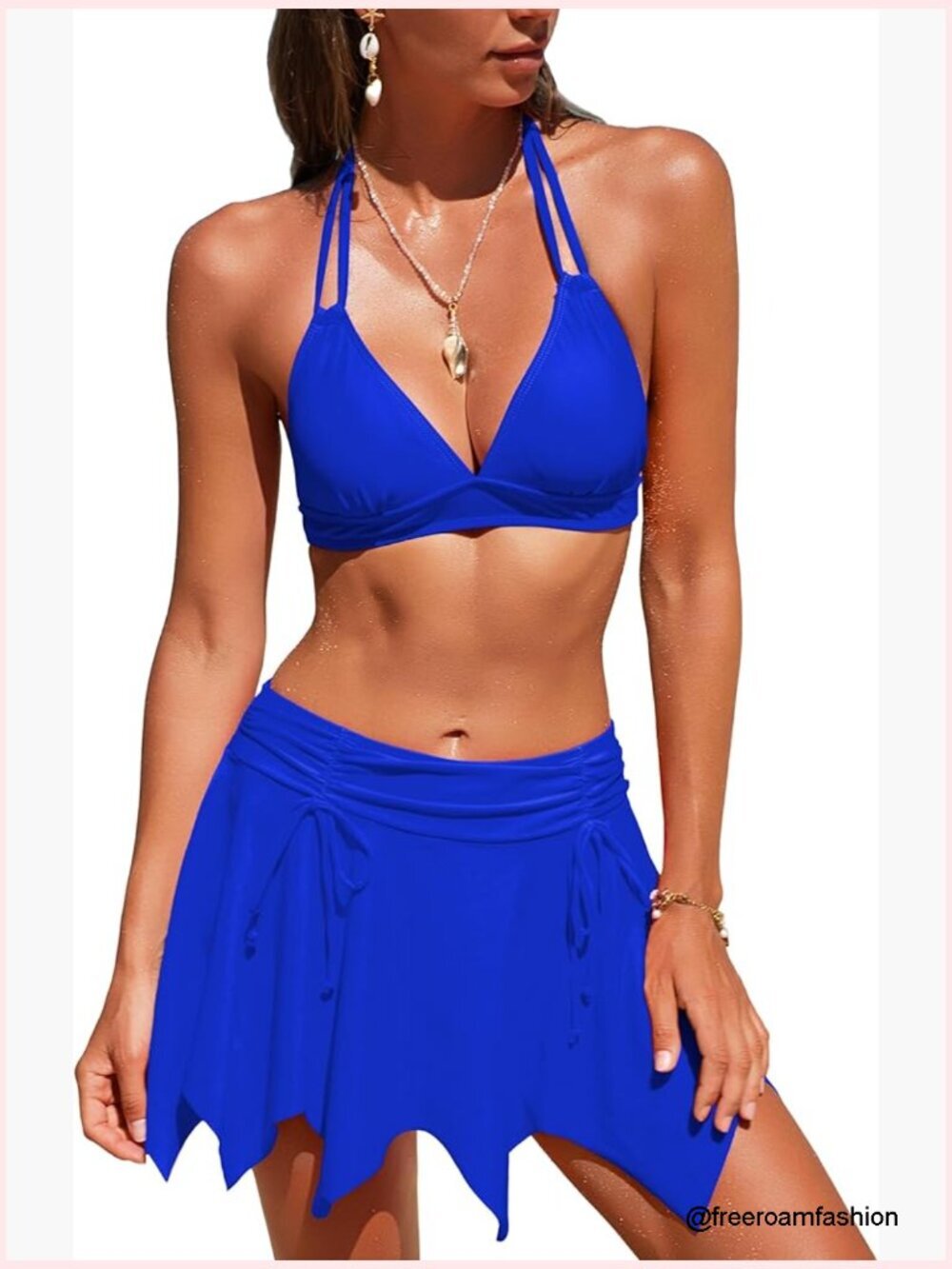 High Waisted Bikini Set Tummy Control Halter Tie Bowknot Pleated Swim Skirt